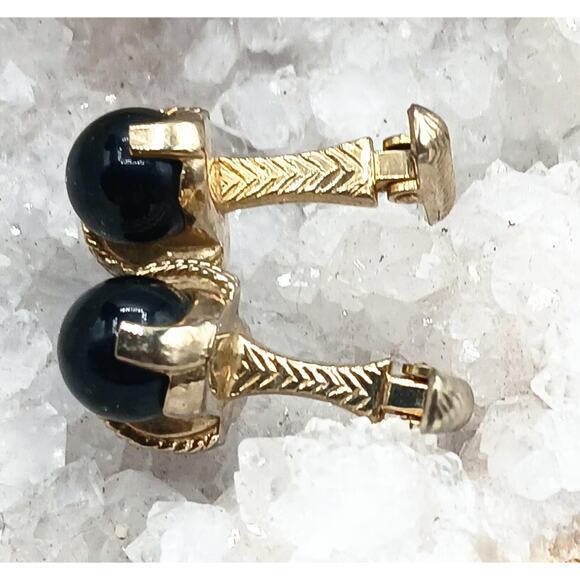 Vintage Gold Tone Glass Cufflinks - Picture 4 of 5